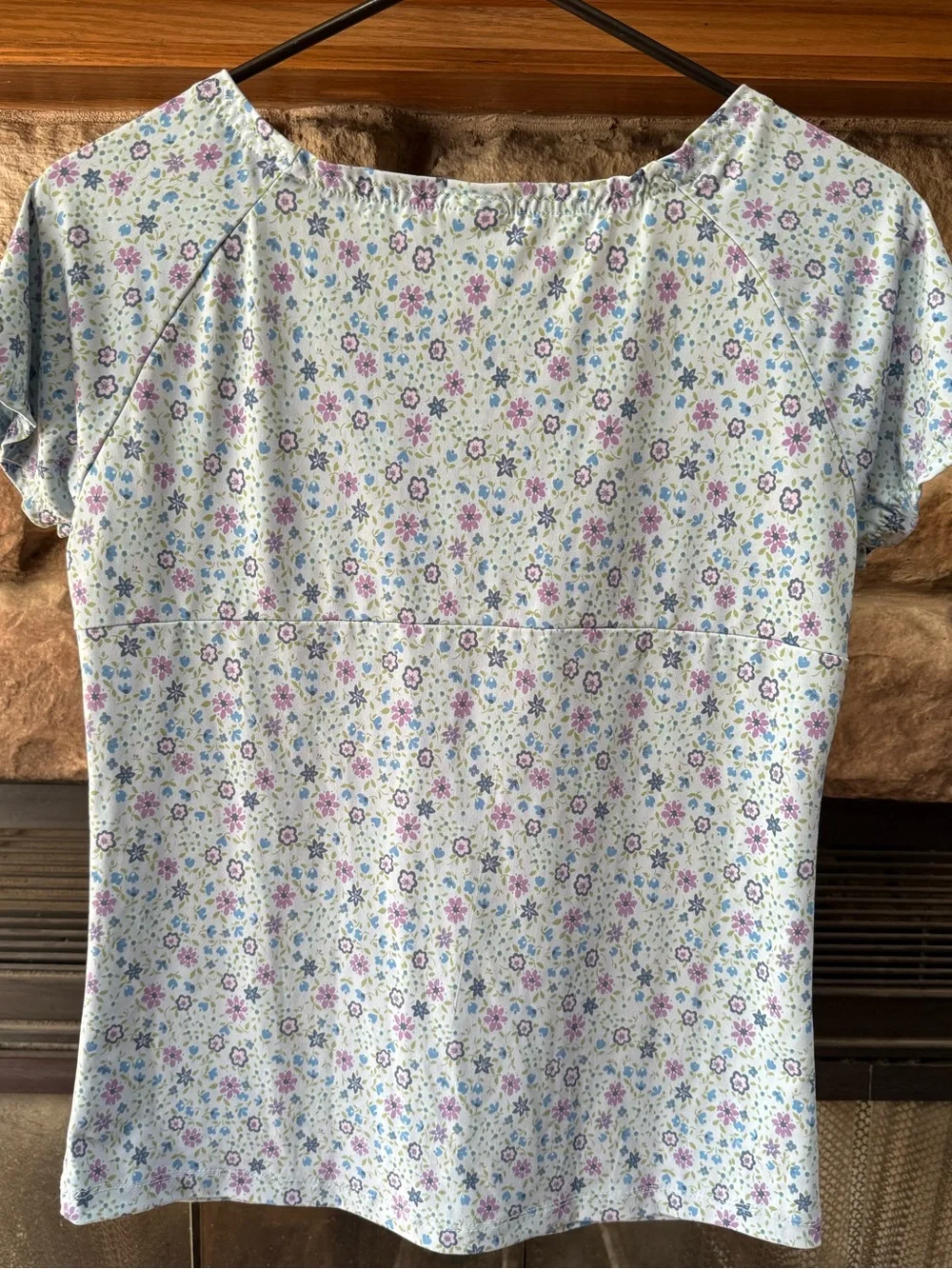 Girls Old Navy Light Blue Floral Tie-Front Short Sleeve Top